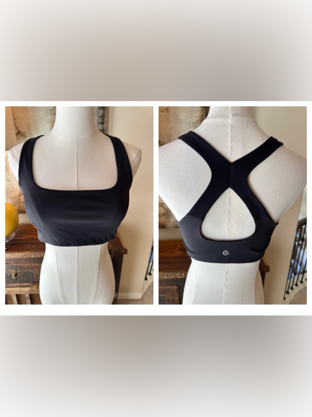 lululemon athletica Black Square-Neck Crossback Sports Bra - size 10